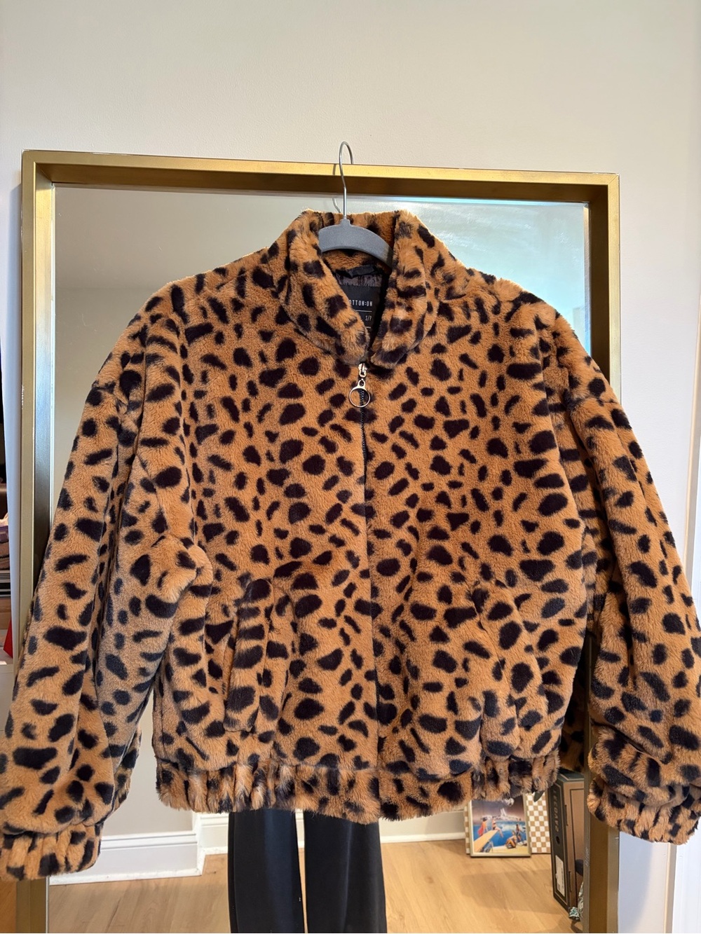 Cotton on Leopard Print Faux Fur Zip Jacket - Brown